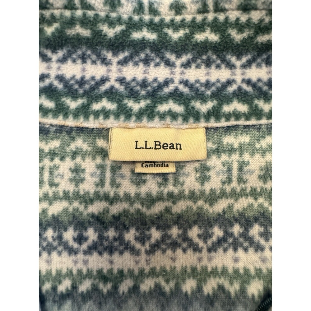 LL Bean Sweater Jacket Womens Large Blue Green White Fleece Full Zip Long Sleeve - Picture 6 of 8